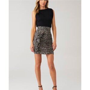 Sabina Musayev Rima Skirt XS Black & White Floral Ruched Design Lightweight Chic